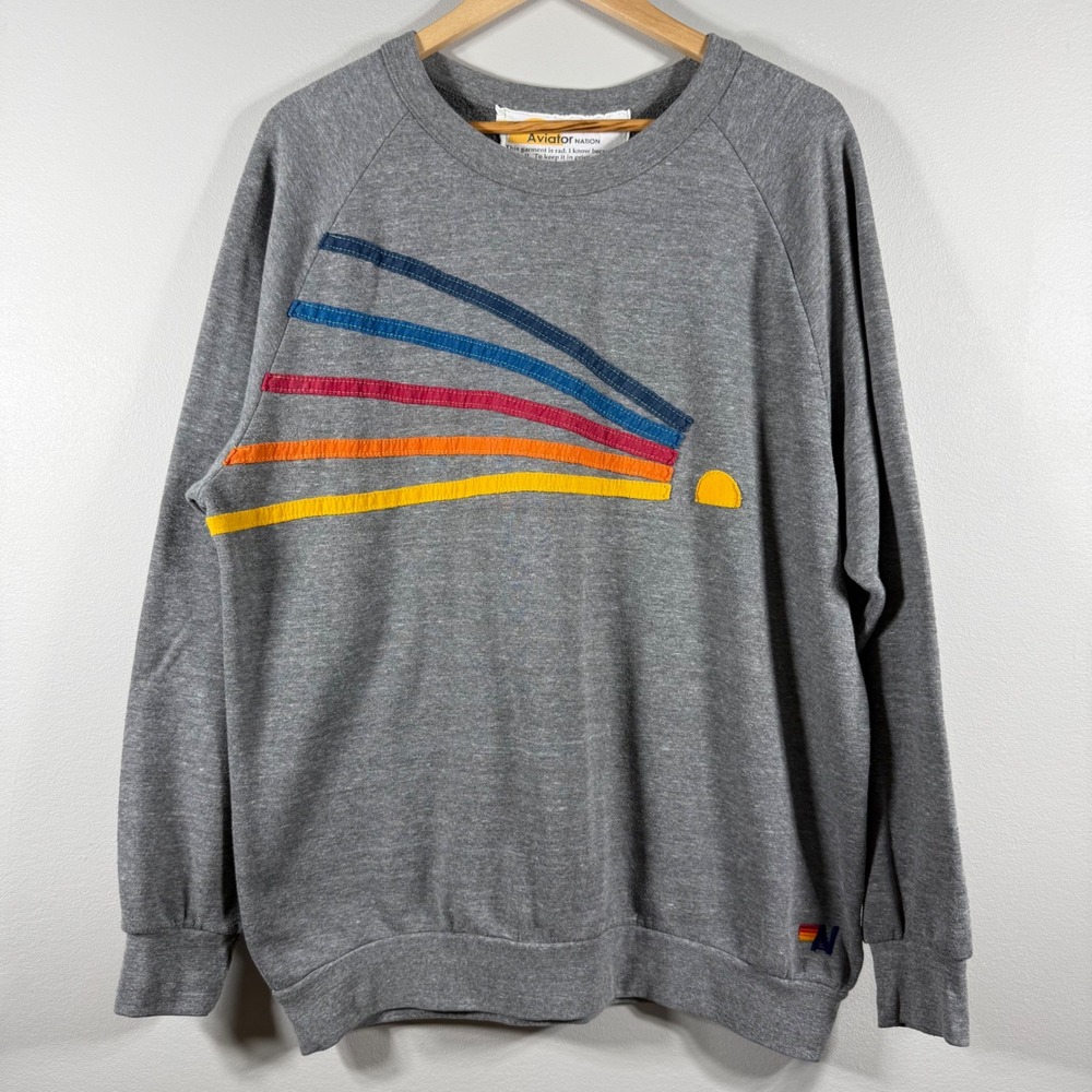 Aviator Nation Rainbow Shooting Star Applique Sweatshirt Gray XXL